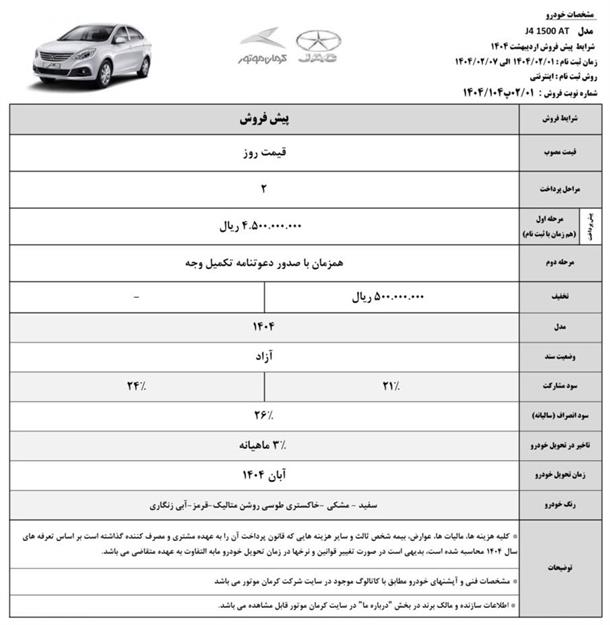 بخشنامه جدید فروش محصولات کرمان موتور (اردیبهشت 1404)
